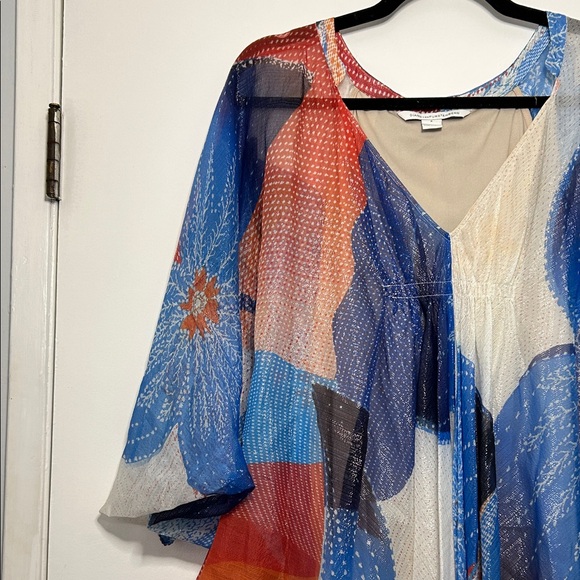 Diane Von Furstenberg Fleurette Billowy Chiffon Silk Batik Land Kaftan Dress - Picture 3 of 16